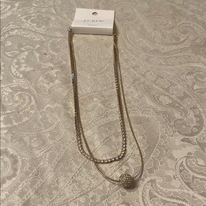 J. Crew Gold Crystal Layered Pendant Necklace Double Strand NWT